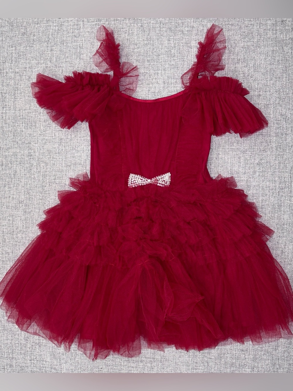 Ooh! La, La! Couture Deep Red Tulle Party Dress with Pearl Bow